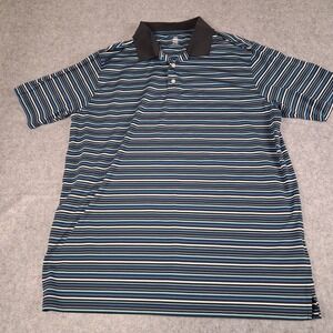 PGA Tour Polo Shirt Mens XL Blue Striped Performance Short Sleeve Golf Tee